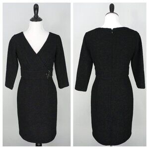 Jessica Howard Black V-Neck Faux Wrap Formal Rhinestone Sheath Dress Size 6